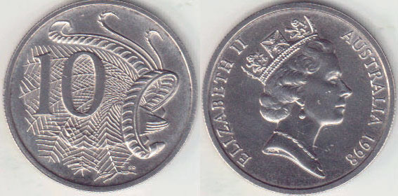 1998 Australia 10 Cents (chUnc) A004502